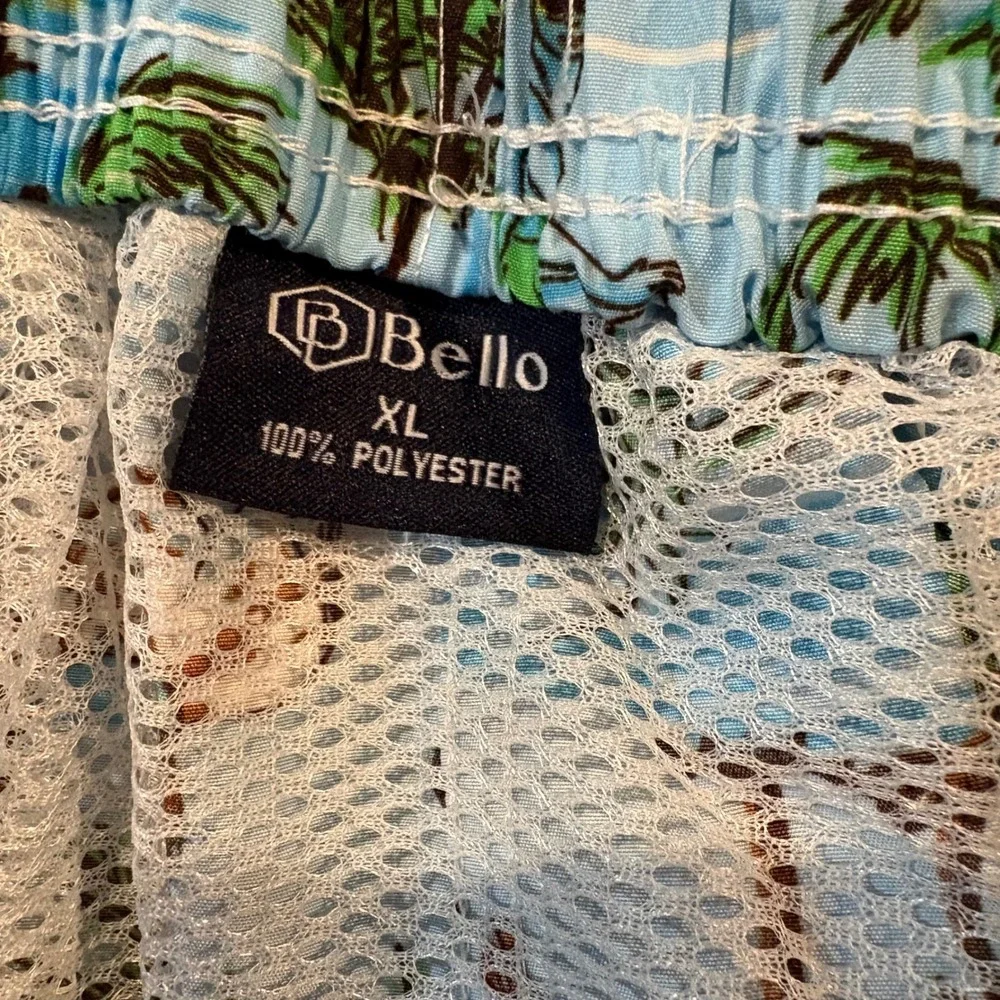 Bello‎  Mens Swim Trunks XL Blue Tropical Aloha Palm Tree Surfing Shorts